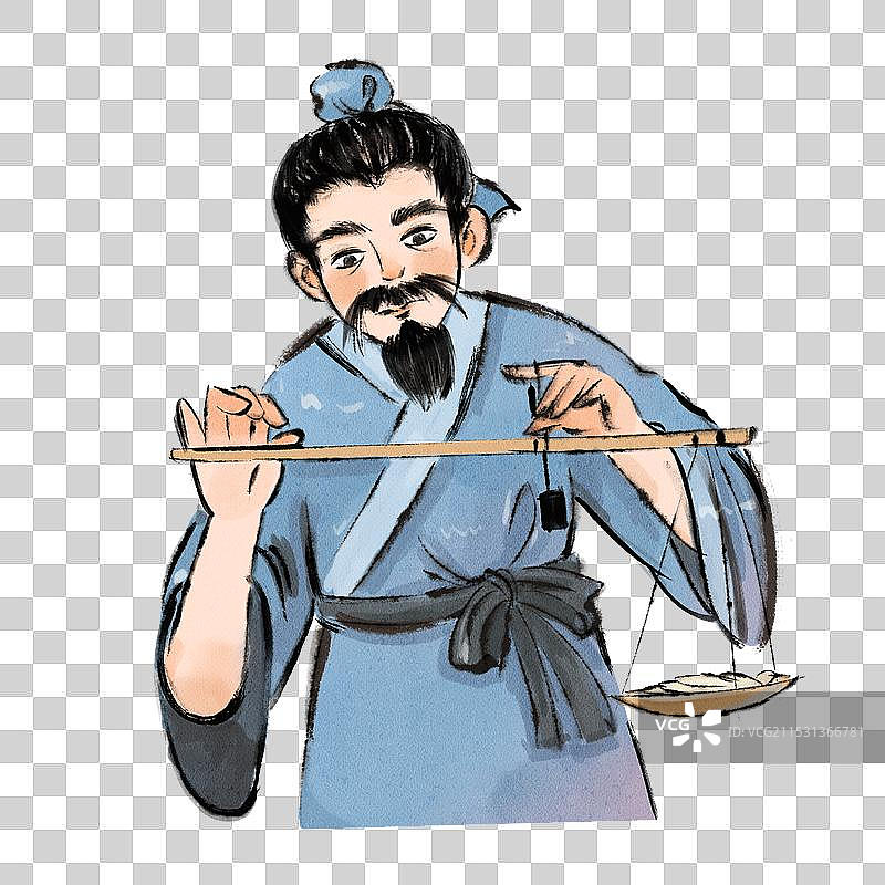 手绘水墨风之老中医称药材药材免抠阿元素图片素材