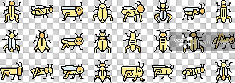 现代填充风格的彩色蚱蜢图标集图片素材