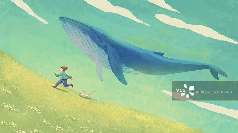 治愈唯美的鲸鱼插画图片素材