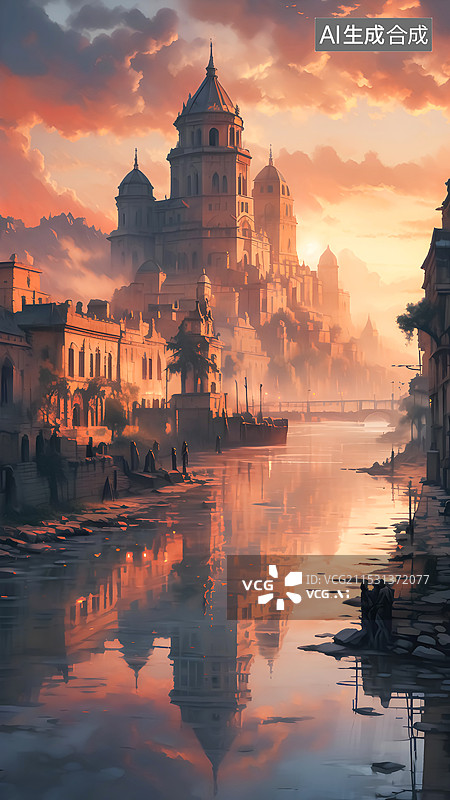 【AI数字艺术】古城城堡三维插画图片素材