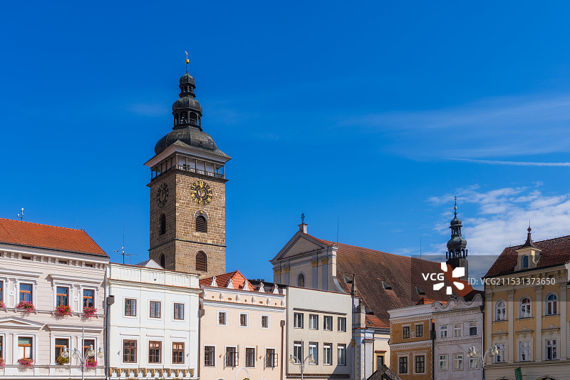 捷克共和国，南捷克州，南波西米亚，捷克布杰约维采ČESKÉ BUDĚJOVICE，百威小镇，黑塔图片素材