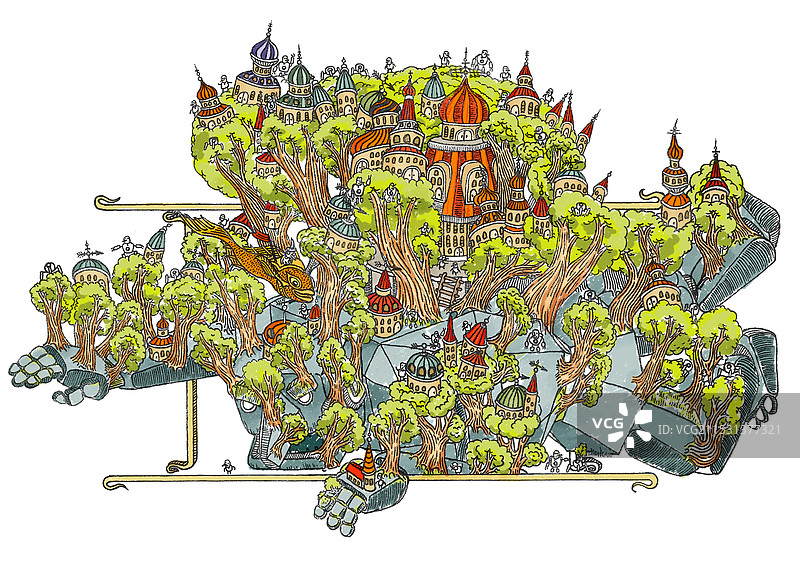 巨石人废墟上的村庄图片素材