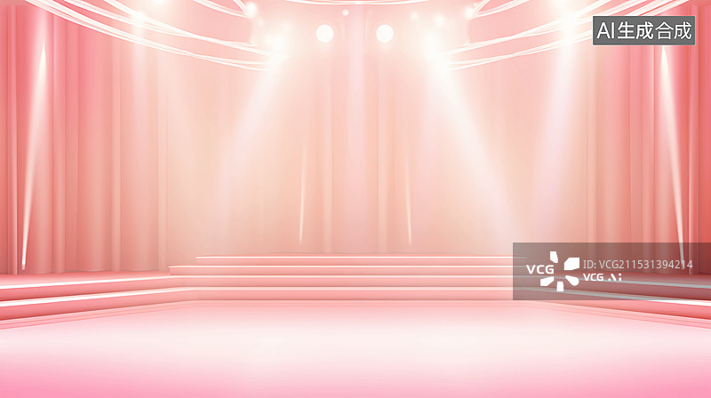 【AI数字艺术】粉色浪漫婚礼聚光灯舞台场景图片素材