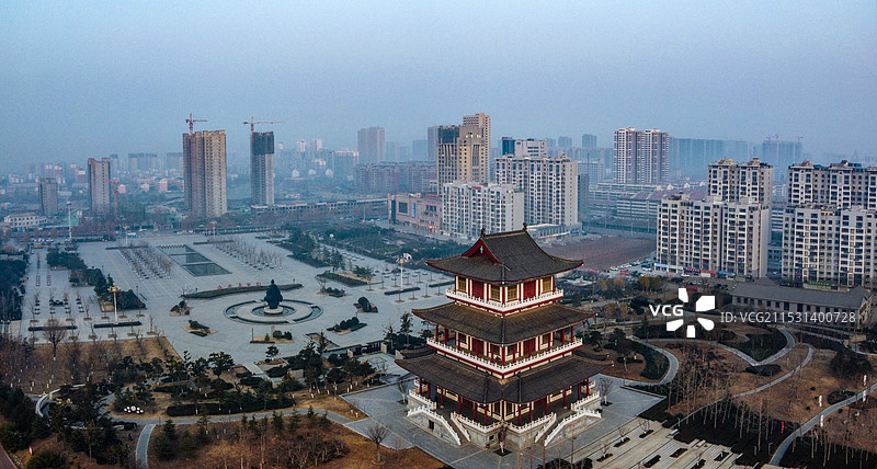 鱼台县 孝贤广场 孝贤大道 运河城 金贤源大厦 航拍图片素材