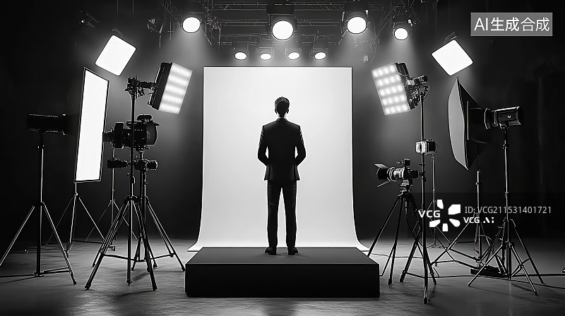 【AI数字艺术】影棚拍摄和网络直播间工作场景，直播经济概念图片素材