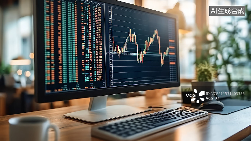 【AI数字艺术】屏幕上的股市股票市场交易K线图图片素材