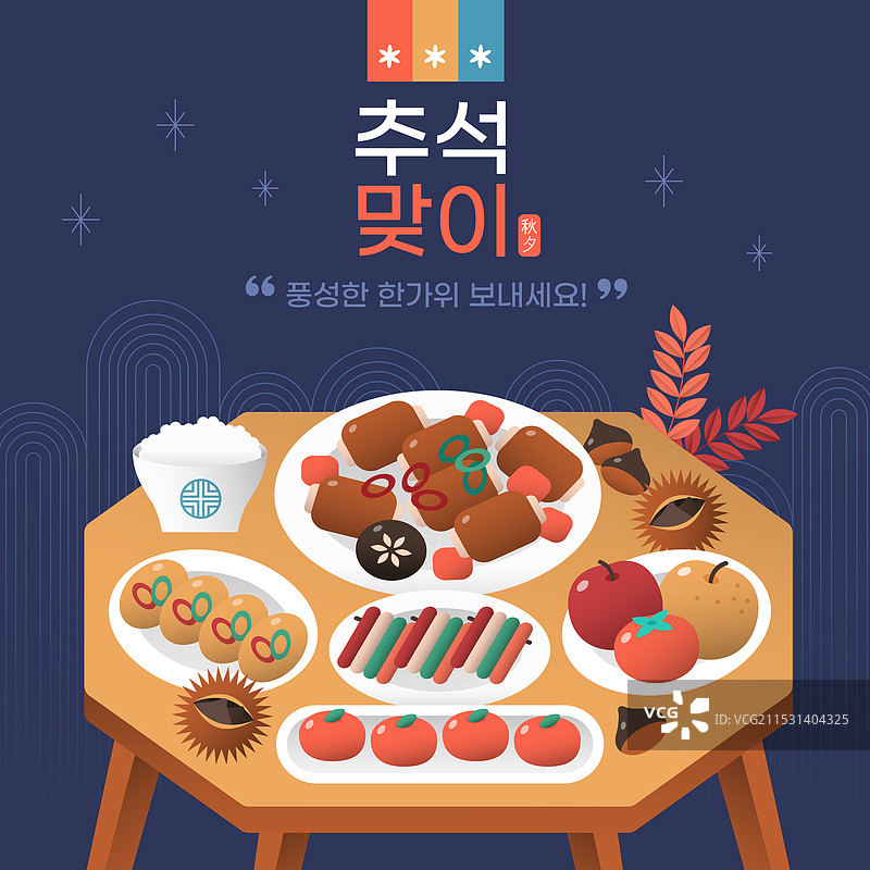 节日，秋夕，农历新年，商业活动，餐桌布置，水果，肋骨，肉菜串，米饭，煎饼图片素材