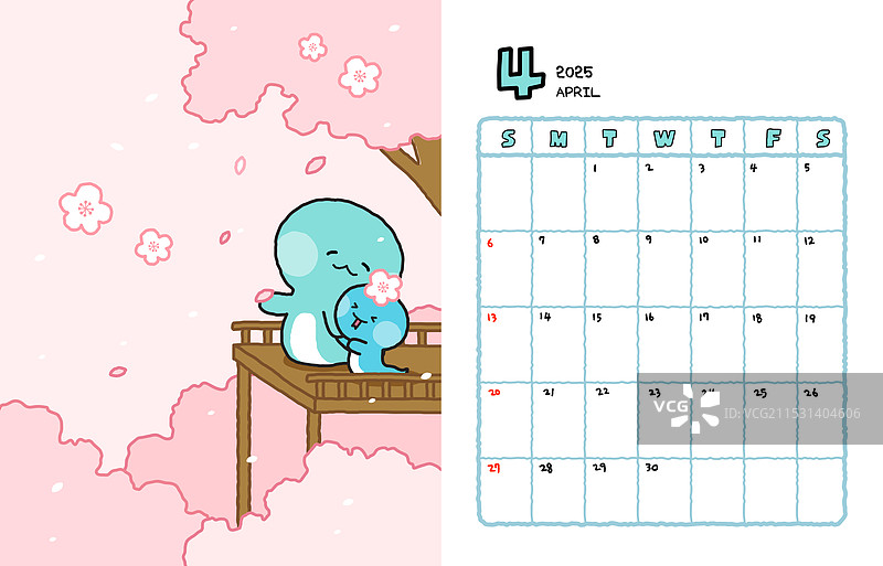 蛇年，蛇，日历，2025，角色，樱花，春天，四月图片素材
