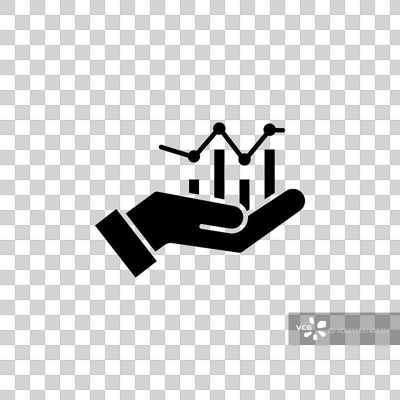 白色背景上的财务柱状图和手势图标符号图片素材