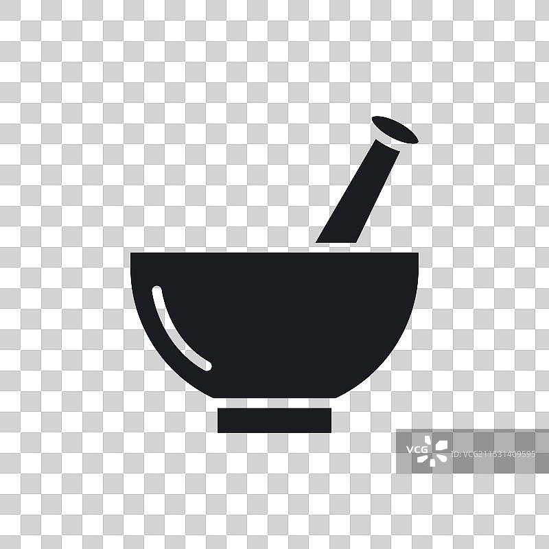 白色背景上的研钵和杵图标符号图片素材