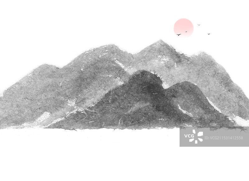 新中式水墨山水风景日出插画图片素材