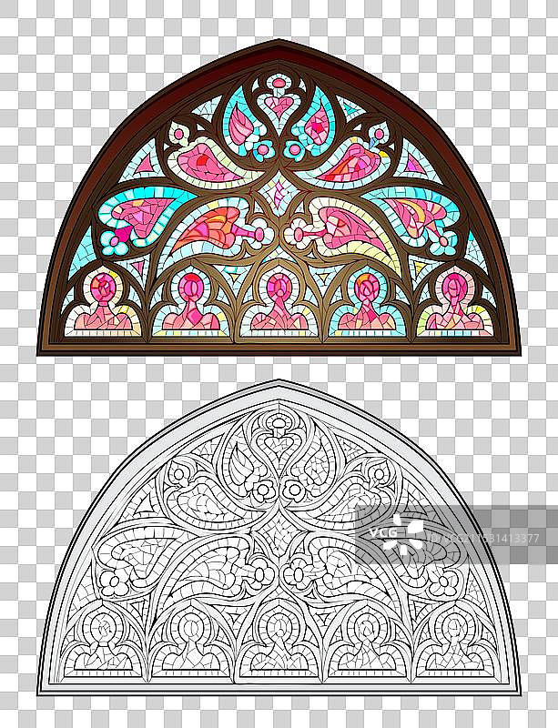哥特式彩色与黑白彩绘玻璃图片素材