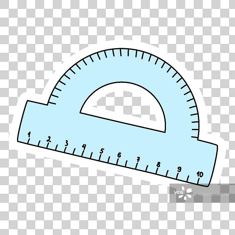 带有量角器和尺子的涂鸦风格贴纸图片素材