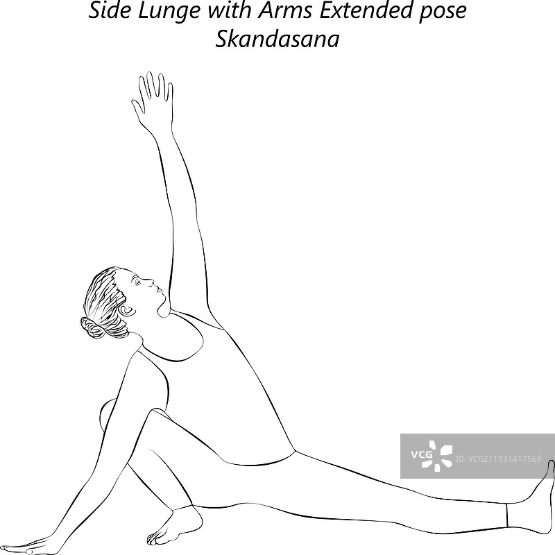 斯坎达萨那瑜伽姿势的素描，双臂伸展图片素材