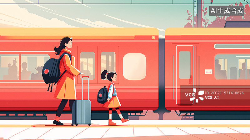 【AI数字艺术】站在火车站月台上的女人图片素材