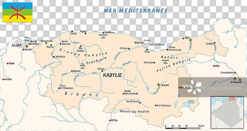 卡比利亚地区的轮廓地图图片素材