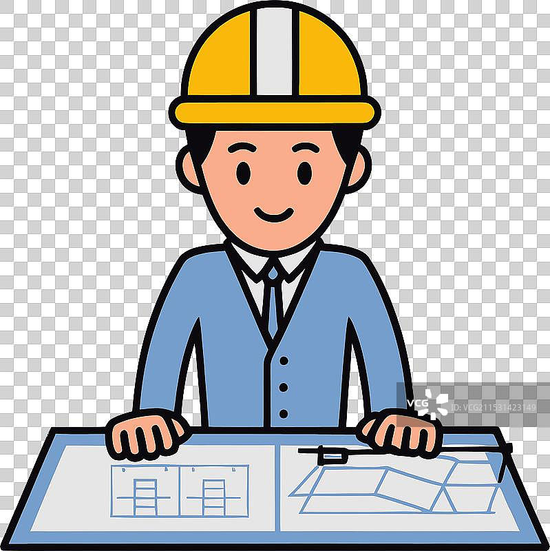 微笑的2D平面设计建筑师戴着帽子图片素材