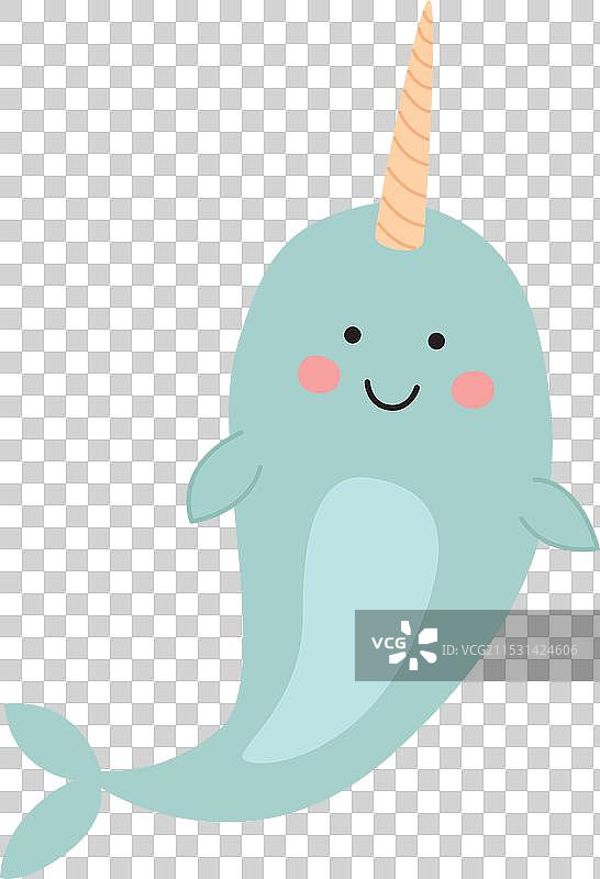 可爱的卡通独角鲸图片素材