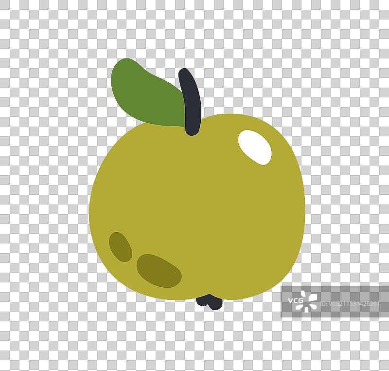 新鲜的绿色苹果水果图标，带有叶子和果梗图片素材