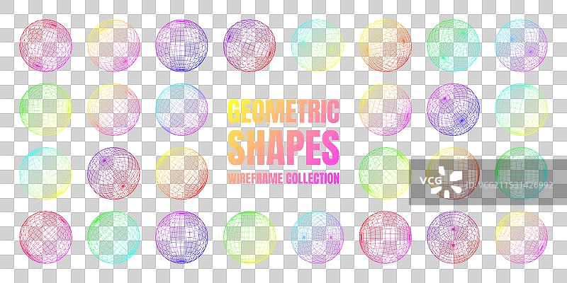 霓虹线框形状排列的球体透视图图片素材