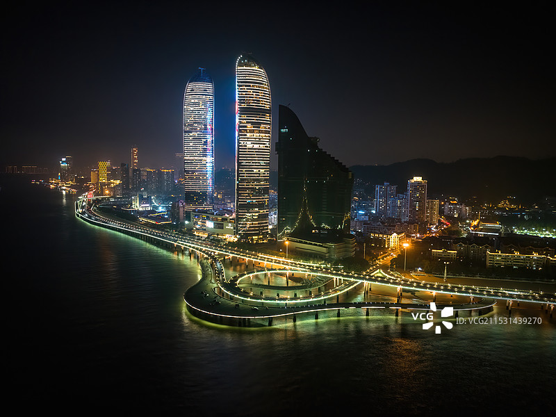 福建厦门海峡世贸双子塔大厦夜景日出航拍图片素材