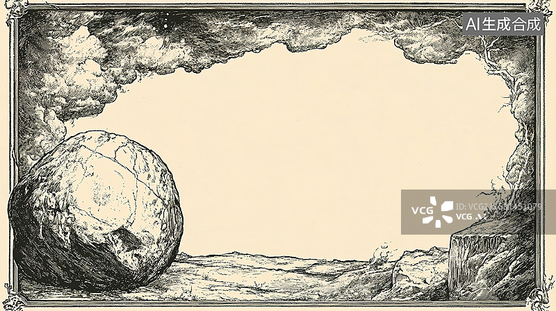 【AI数字艺术】抽象暗黑色自由复古画框、宇宙山脉和外星球背景图片素材
