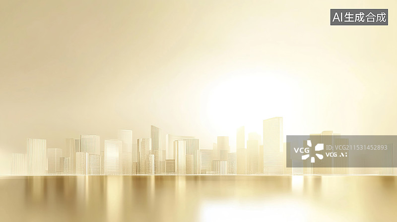 【AI数字艺术】特色金色与白色灯光的抽象建筑背景空间三维产品展示场景未来城市天际线汽车产品推广年终总结及年会演示图片素材