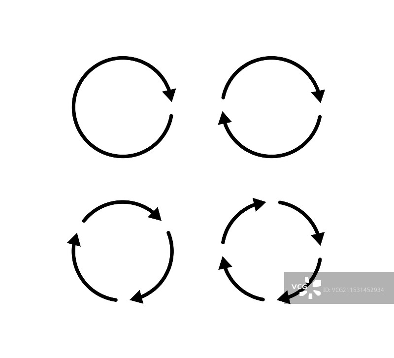 圆形箭头图标集，表示重新加载和重启图片素材