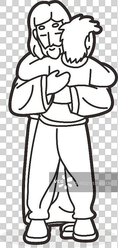 耶稣拥抱一个人，传递爱与安慰的卡通形象图片素材