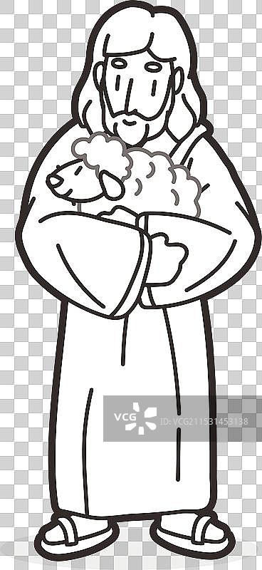 耶稣怀抱着一只小羊。图片素材