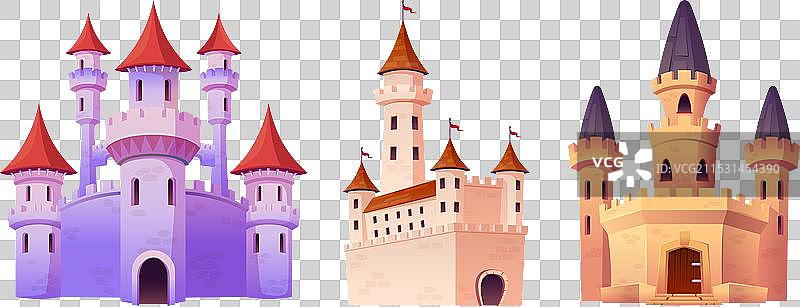 孤立在白色背景上的中世纪城堡组图片素材