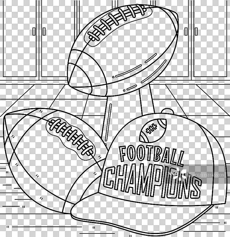 美式足球超级碗奖杯涂色页图片素材