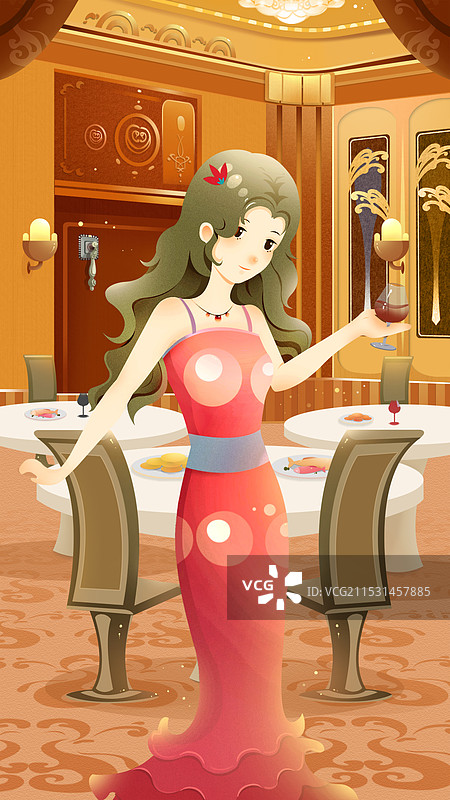 运营插画，宴会聚餐，少女图片素材