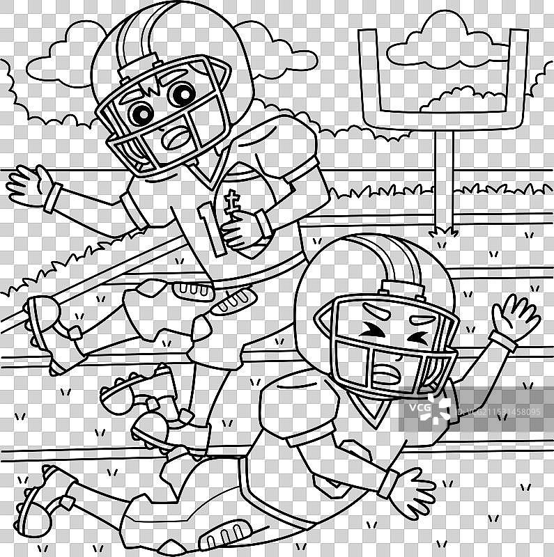 美国橄榄球运动员躲避铲球的涂色图图片素材