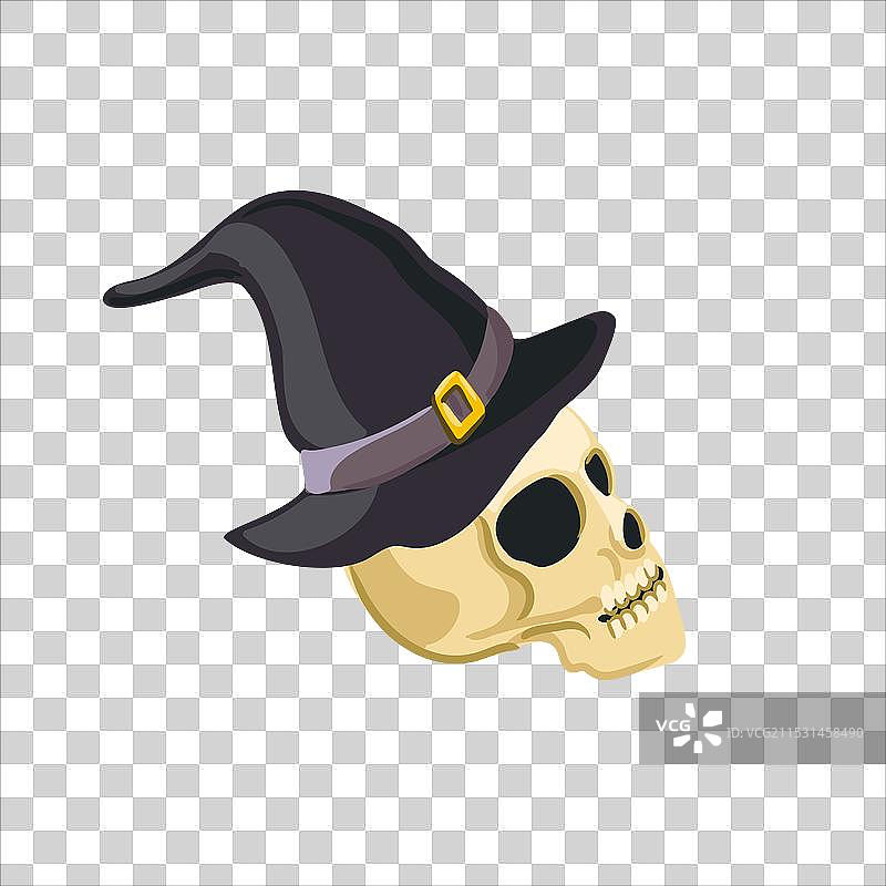 戴着黑色帽子的人类头骨素描图片素材