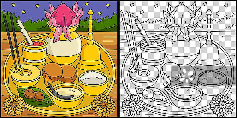 排灯节祭祀托盘涂色页图片素材