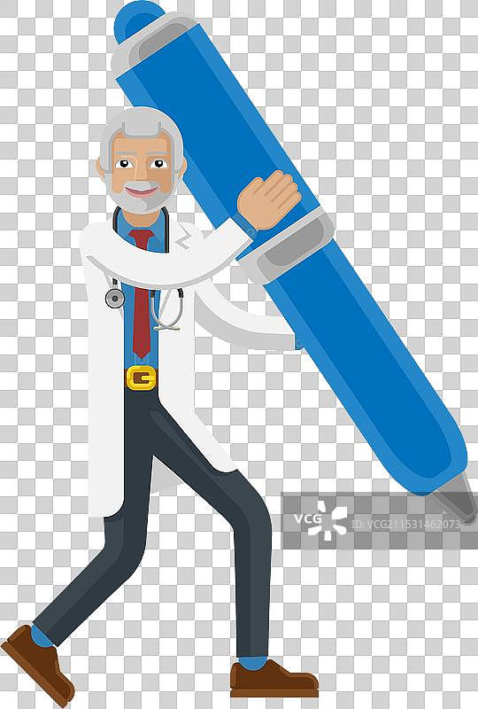 成熟的医生男性吉祥物手持笔的概念图片素材