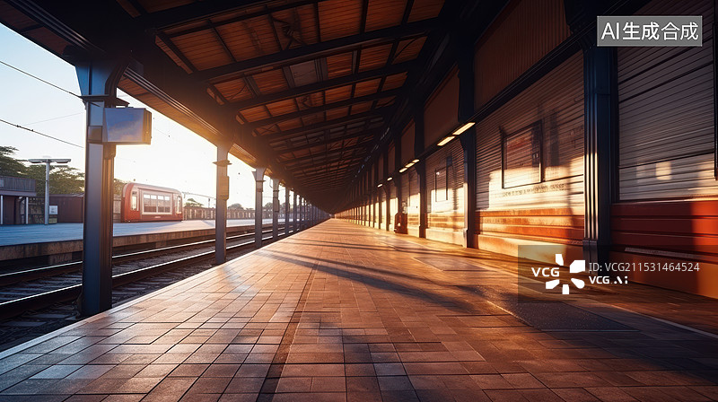 【AI数字艺术】夕阳落日下的站台火车站图片素材
