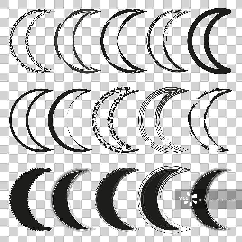 各种风格的黑色抽象新月形状图片素材