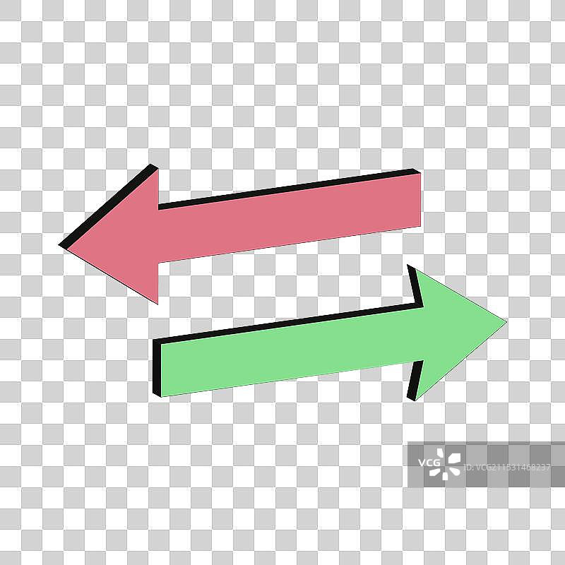 两支箭头朝相反方向，红色和绿色。图片素材