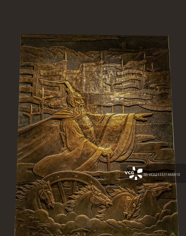 山东省淄博市中国陶瓷琉璃博物馆“淄博古代灿烂的陶瓷文化”展：太公封齐—姜太公辅佐周武王灭商图片素材