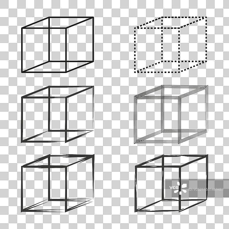 立方体图标几何3D形状抽象草图图片素材
