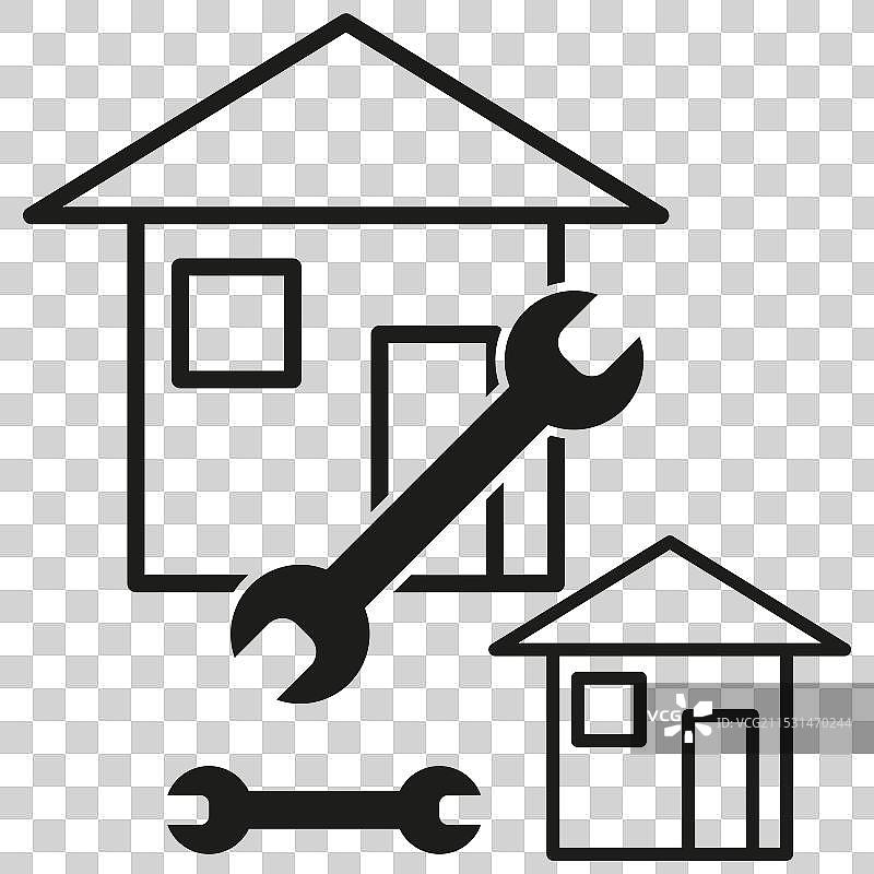 房屋维修图标，房屋与扳手维护图片素材