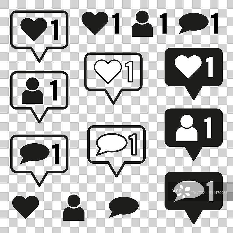 社交媒体通知图标集，如关注者图片素材