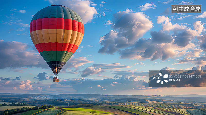 【AI数字艺术】热气球清晨飞行图图片素材