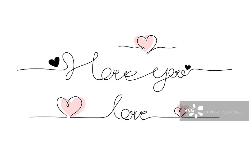 我爱你和心形图案的一行文本横幅图片素材