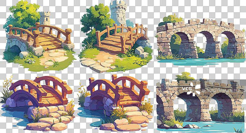 中世纪的石桥和木桥供行人通行图片素材