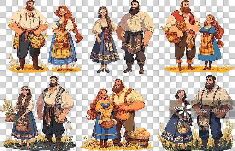 农民用篮子收割中世纪的农作物图片素材