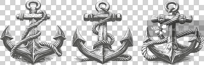 复古雕刻锚的复古素描图片素材