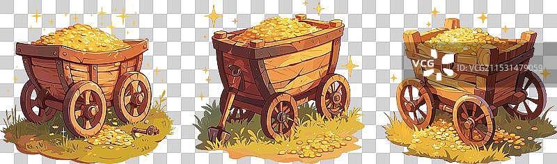 装满金币的旧木车图片素材